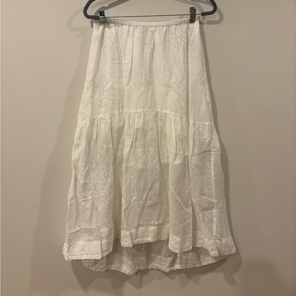 Frame Eyelet Tiered Maxi Skirt in Blanc White Cotton Lightweight Women's Medium